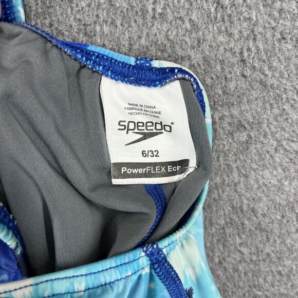 Speedo PowerFLEX Eco Swimsuit Womens 6 Blue Tie Dye One Piece Crossback Swimwear - Picture 10 of 14